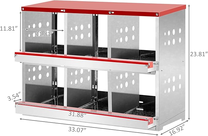 Chicken Nesting Box with Basket,6 Hole Metal Nesting Boxes for Chickens,Large Egg Laying Boxes Chicken Coop Box with Easy Egg Collection,Large Vented Holes, for Chickens, Ducks,Hens 6 Compartment
