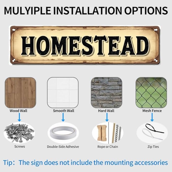 Decorative Tin Signs 16 * 4 Inches "Homestead" Ideal for Farm, Backyard, Living Room Vintage Garden Decor, Outdoor Signs, Farmhouse Sign