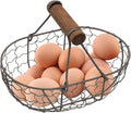 Oval Chicken Wire Egg Basket, Vintage Wire Basket with Wooden Handle for Fruit Vegetable Bread, Egg Collecting Baskets for Fresh Eggs for Farmhouse Kitchen Counter-top, Can Hold 12 Eggs