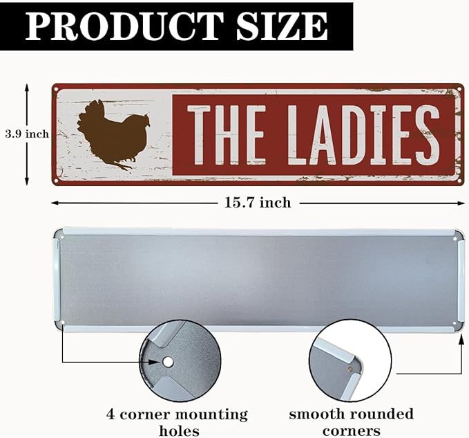 Rustic Farmhouse Style Chicken Coop Sign, Metal Outdoor Chicken House Signs, The Ladies Funny Chickens Coop Signs, Retro Metal Tin Sign, Farmhouse Decor, Backyard Hen House Gift 15.8x4 Inch