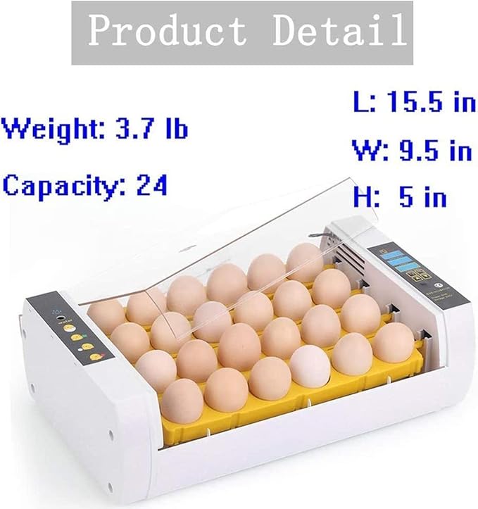 Egg Incubator, 24 Egg Incubator Automatic Turning Hatcher with Temperature Control Digital Poultry Brooder for Hatching Chickens Ducks Birds