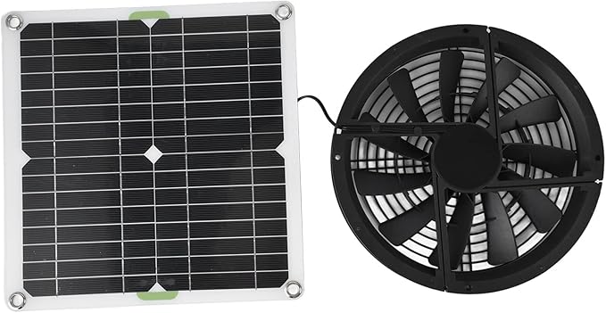 Diydeg Solar Powered Fan Kit, 100W 12V 10in Cooling Round Solar Panel Exhaust Fan with Fan Cover, 3000 RPM Outdoor Portable Mini Ventilator for Chicken Coops, Greenhouse Shed, Pet