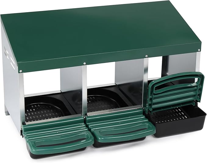 Chicken Nesting Boxes Plastic,3 Compartment Roll Out Chicken Nest Box Egg Laying Box w/Lid Cover,Egg Collection & Protection Chicken Coop for Up to 3 Hens,Chicken Cage Supplies for Poultry Farm,Green