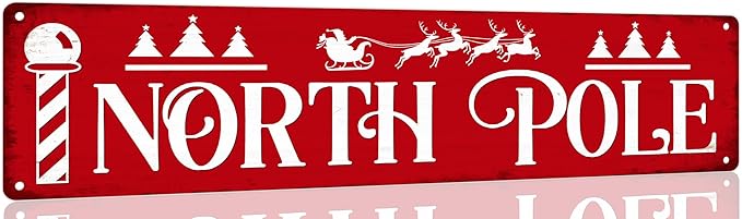 North Pole Metal Tin Sign Street Metal Tin Sign Christmas Plaque Sign Vintage Wall Decoration Home Bar Kitchen Cafe Bar Farmhouse Wall Art Sign 4x16 Inch