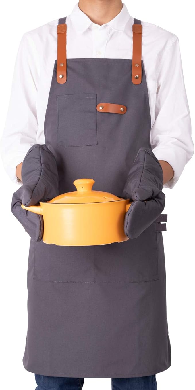 NEOVIVA Canvas Tool Apron for Men and Women with Pockets, Heavy Duty Cross Back Work Apron for Shop BBQ Woodworking
