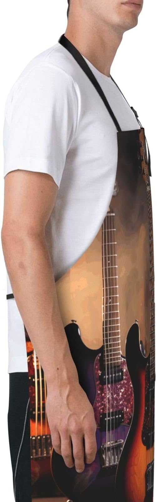 Waterproof Aprons for Women Men Adjustable Bib Cool Electric Guitar Apron Chef Cooking Aprons for Kitchen