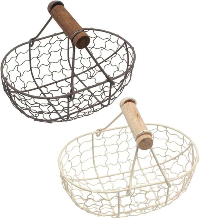DOITOOL 2pcs Decorative Wire Storage Baskets with Wooden Handles Vintage-style Egg and Fruit Organizer for Kitchen Countertop and Dining Table Compact and Practical Snack Containers