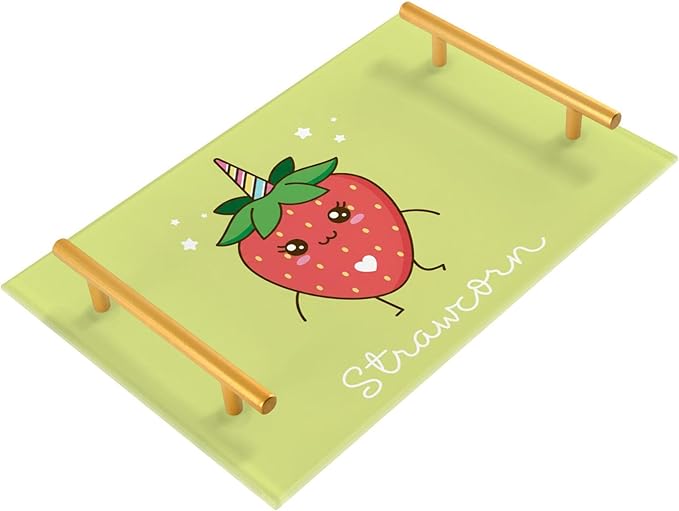 Bathroom Vanity Tray Counter Organizer, Cute Strawberry Decorative Tray with Handles Countertop Storage for Bathroom Bedroom Kitchen Home Farmhouse