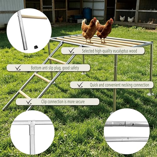 XCL Chicken Roosting Bars, Chicken Perch for Coop (Platform 42" L x 24" W) - Wood color, Galvanized pipe material & timber - Image 6