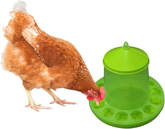 Chicken Feeder Waterer Feeding Container Breeding Supplies Feed Bucket Barrel Automatic Poultry Feeder for Ducks, Quails, Goose, Hen, Birds, 28x24cm No Bracket