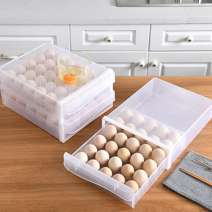 30 Grid Drawer type Egg Holder for Refrigerator, BPA Free Household Egg Fresh Storage Box, Single Layer Chicken Egg Storage Container