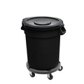Feed and Seed Storage Container, 44 Gallon Black Round Commercial Trash Can with Lid and Dolly, Food Storage Plastic Bin, Use in Agricultural, Gardening, or Household