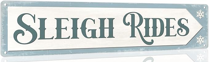 Sleigh Rides Metal Tin Sign Vintage Funny Christmas Sign for Cafe Home Bar Farmhouse Christmas Art Wall Decoration Retro Poster 4x16 Inch