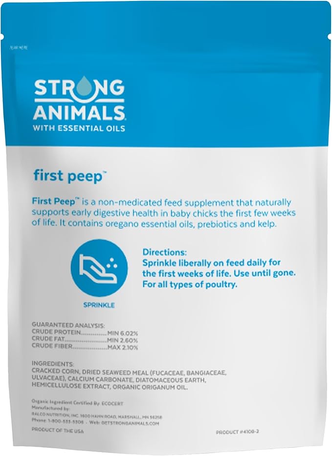 First Peep – Natural Feed Supplement for Building Early Digestive Health in Baby Chicks; Contains Organic Oregano Essential Oil, Kelp and Prebiotics (2 lb. Pouch)