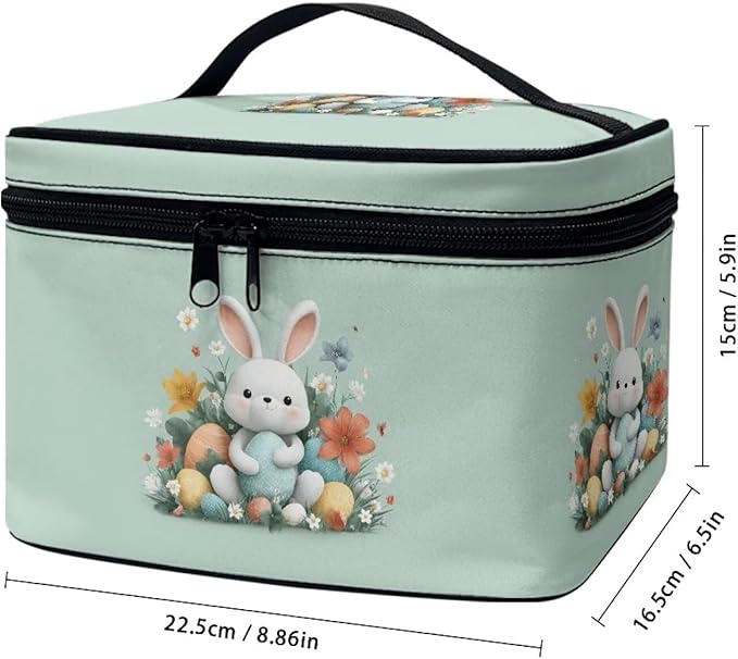 Rabbit Floral Easter Egg Print Travel Makeup Bags for Women Portable Tote Cosmetic Case with Carry Handle Toiletry Accessories Storage Organizer Bags Green