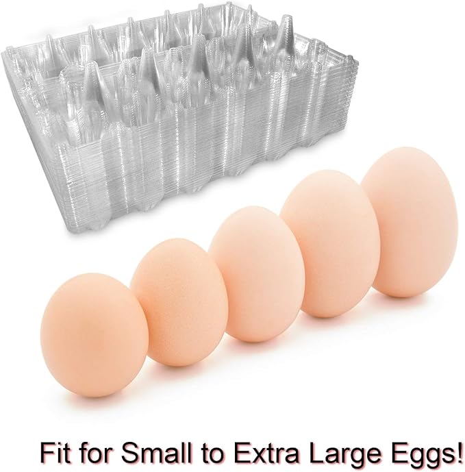 Large Plastic Egg Cartons 30 Packs with Sticker Labels for 12 Eggs, Cheap Bulk Egg Tray Egg Container Holder for Refrigerator, Storage, Family, Chicken Farm, Market, Camping