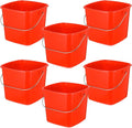 6 Pcs 3 Quart Plastic Cleaning Bucket, Small Square Detergent Pail with Handles, Utility Bucket for Home, Office, Kitchen, School, Commercial Use,（Red）