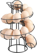 Flexzion Egg Skelter Modern Spiral Egg Holder Countertop (Medium Egg Display) - Freestanding Wired Countertop Egg Holder for Fresh Eggs, Dispenser Stand, Storage Rack for Kitchen, Black