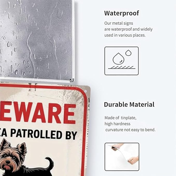Beware of Dog Sign for Fence- Warning Dog Metal Signs- Yorkie Funny Warning Tin Signs 8x12 Inch