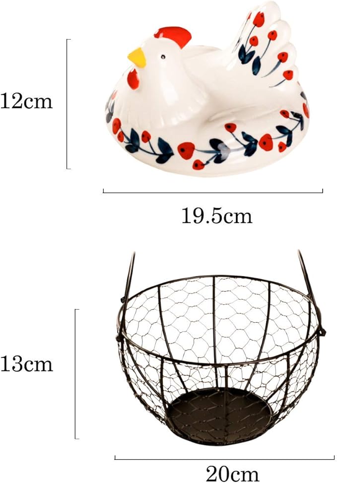 Chicken Design Ceramic Egg Storage Basket Iron Basket Holds 20-25 Eggs, Egg Holder, Organizer Case, Container Egg Basket Holder