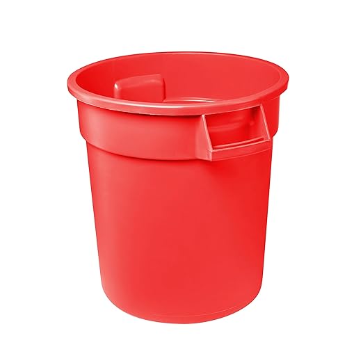 Feed and Seed Storage Container, 55 Gallon Red Round Commercial Trash Can/Ingredient Bin, Food Storage Plastic Bin, Use in Agricultural, Gardening, or Household