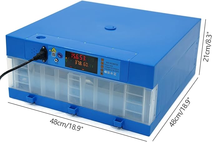 Digital Incubator 48 Chicken Eggs Incubator Poultry Hatcher Machine 2 in 1 Incubator 360° Automatic Egg Turning Blue 80W for Farm Home