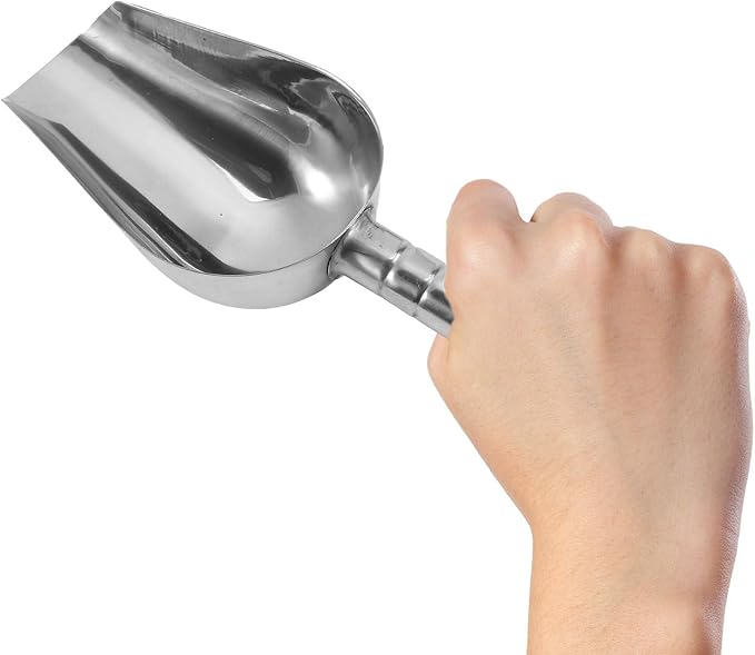 POPETPOP Stainless Steel Pet Food Scoop 1.5 Cup 8.26In Multipurpose Metal Shovel for Dry Dog Cat Food Baking Ingredients Candy Nuts