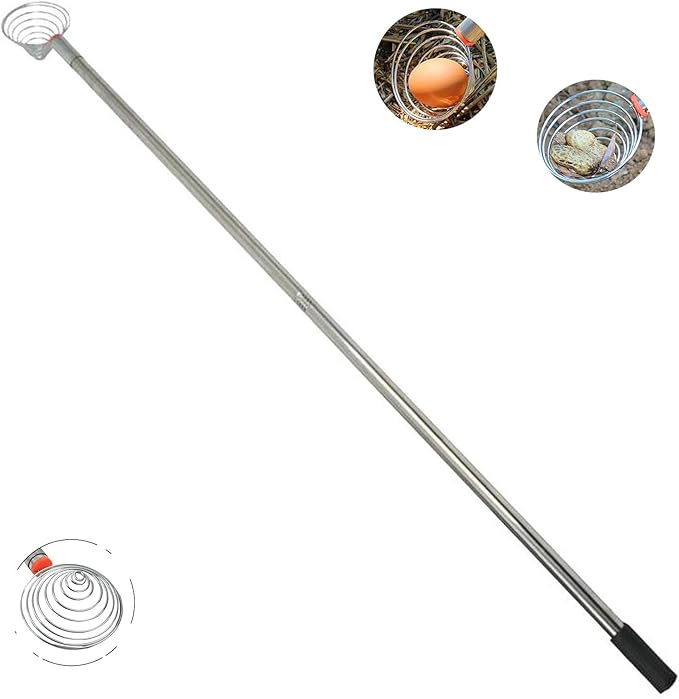 Peanut Picker, Egg Grabber & Nut Gatherer - 42in Adjustable Telescopic Stainless Steel Tool for Chicken Eggs, Potato and Fruit Harvesting (Lightweight, Flexible Basket, Multifunctional Farm Use)