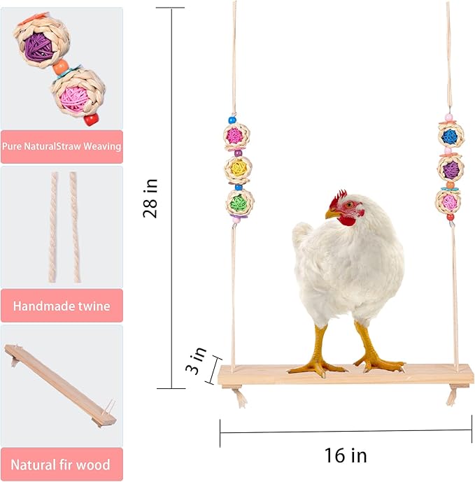 Chicken Toys for Coop Accessories 6PCS -Swing, Mirror, Vegetable Hanging Feeder, Ladder, Treat Holder for Hens Rooster Chicks Poultry Enrichment Toys