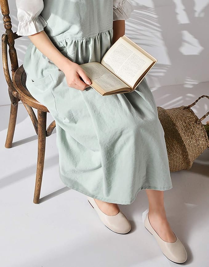 NEWGEM Cotton Linen Cross Back Apron for Women with Pockets for Cooking Gardening Turquoise without Waist Ties