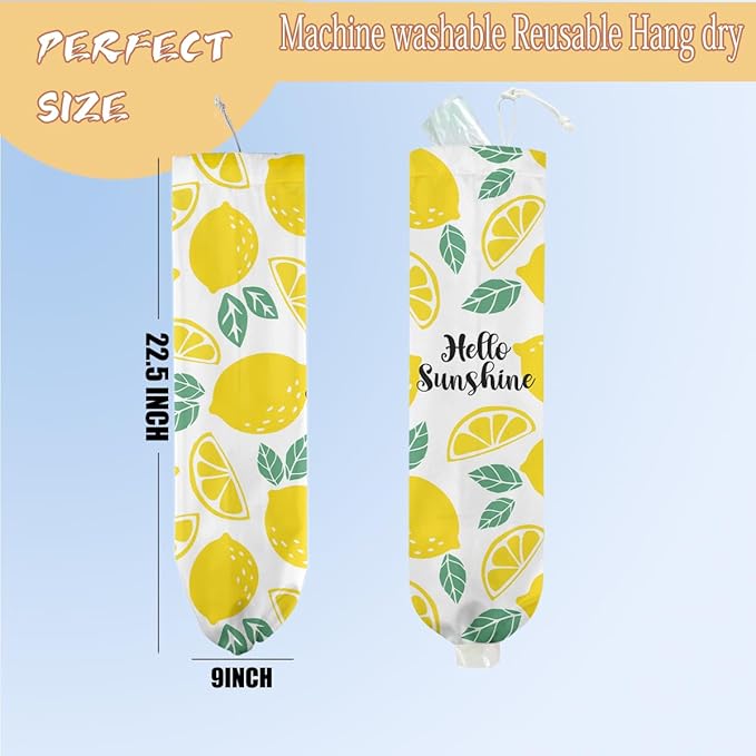 Lemon Plastic Bag Holder, Wall Mount Grocery Bag Holder, Plastic Storage bag, Lemon Storage Organizer Reusable Grocery Bags, Pull Rope Free Adjustment, Gifts for Women Mom Grandma