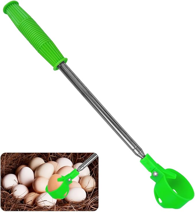 Extendable Egg Grabber for Chicken Eggs Picking Scoop Tool with Anti-Slip Handle Green