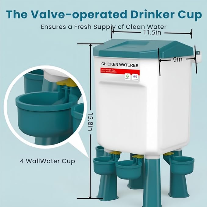 Chicken Feeder and Chicken Waterer Set (3 Gallon/18 Pounds) - Hanging Automatic Chicken Feeder No Waste - Chicken Coop Accessories - Poultry Waterer (Blue)