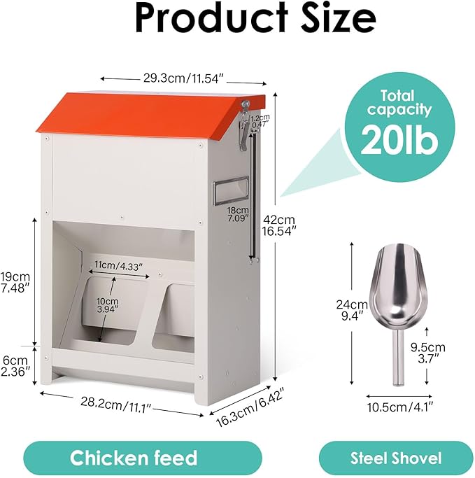 Chicken Feeders No Waste 20lbs Large Automatic Poultry Feeder with Lid Auto Feeding Though Dispenser for Duck Turkey Pheasant Chicken Coop Feeder System