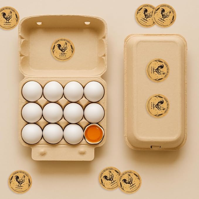 320 Pcs Farm Fresh Eggs Carton Labels, 2 Inch Round Kraft Paper Style Unwashed Eggs Labels Self-Adhesive Egg Packaging Stickers for Chicken Egg Box Container Farm Supplies