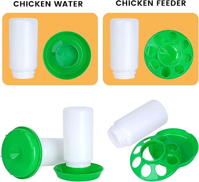 Chicken Feeder and Waterer Set no Waste Chick Feeder and Waterer Kit 1L Chicken Water Feeder Poultry Waterer Baby Chick Starter Kit (Green)