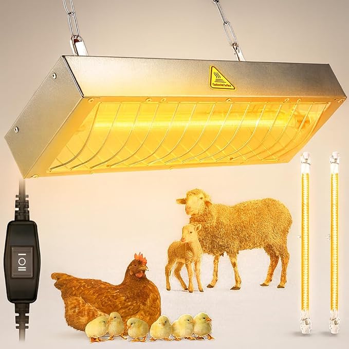 2 Pack Chicken Coop Heater for Winter (400W+600W), Heat Lamp for Chickens, Chicken Heater for Coop with 2 Heating Settings, for Poultry, Dogs, Pets, Birds, Animals (Small*1＋Large*1)