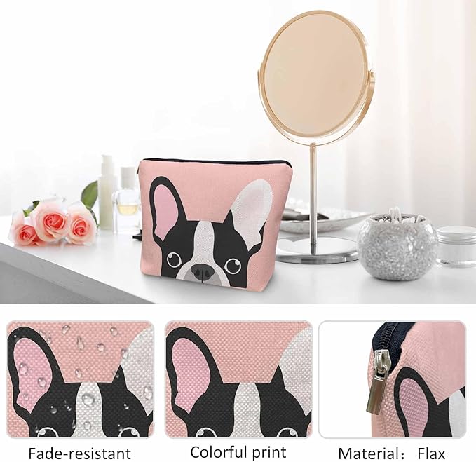 Bulldog Cosmetic Bags For Women, Lovely Puppy Bulldog Dogs Pink Roomy Makeup Bag Toiletry Bag Accessories Organizer Storage Bags Makeup Pouch For Travel Business Gym Camping Bathroom