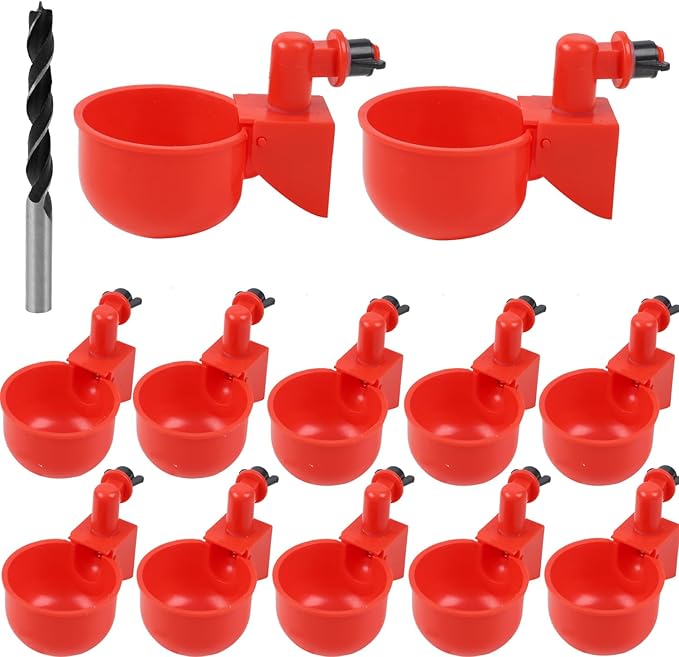 12 Pack Large Automatic Chicken Waterer Cups with Mounting Hole Opener, Plastic Chicken Water Feeder Chicken Water Bowls Poultry Water Feeder Kit for Chicks, Duck, Goose, Turkey and Bunny