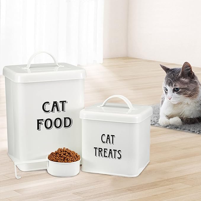 Morezi Cat Food Storage Container Farmhouse Pet Food Treats holder with Lid and Scoop, Perfect Sturdy Canister Tins for Kitchen Countertop, Shelf, Great Gift for Pet Owners - Cat Food