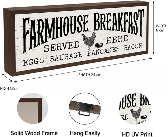 Kitchen Wood Sign, Farmhouse Breakfast Served Here Sign, Wall Tabletop Decoration, Sausage Decor, Rustic Home Decors for Kitchen, Dining Room Decors 9.5x3.1x1 inches