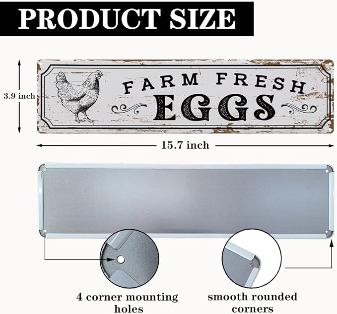 Rustic Farmhouse Style Chicken Coop Sign, Metal Outdoor Chicken House Signs, Farm Fresh Eggs Signs, Retro Metal Tin Sign, Farmhouse Decor, Backyard Hen House Gift 15.8x4 Inch