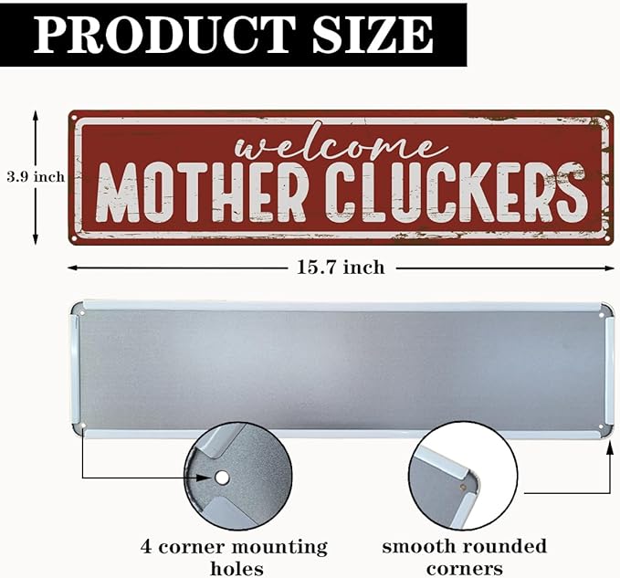 Rustic Farmhouse Style Chicken Coop Sign, Metal Outdoor Chicken House Signs, Welcome Mother Cluckers, Retro Metal Tin Sign, Farmhouse Decor, Backyard Hen House Gift 15.8x4 Inch