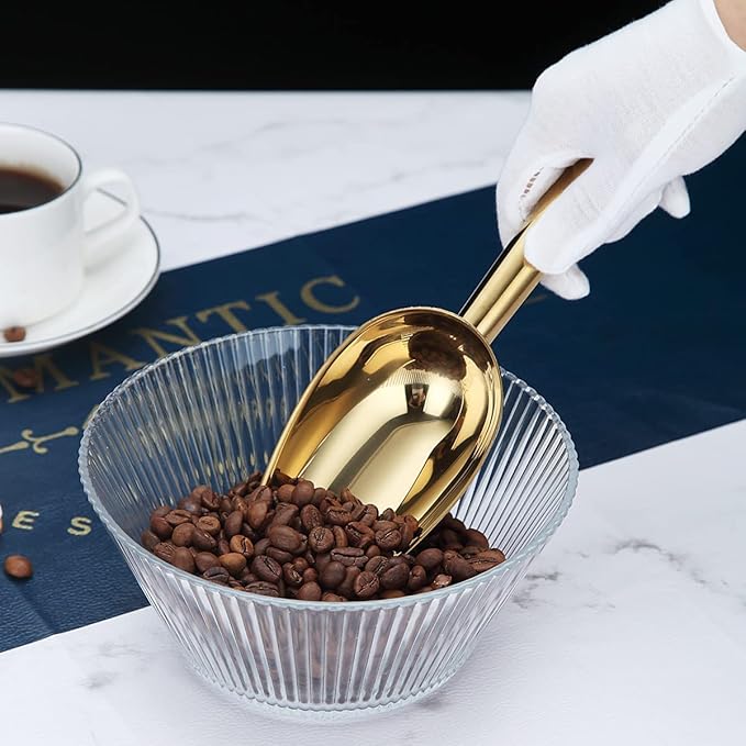 Berglander Stainless Steel Gold Ice Scoop 6 OZ, Titanium Golden Plating Metal Ice Scooper For Ice Maker, Multipurpose For Candy Wedding Kitchen Bar Party, Pet Animal Dog Food Scoop Beach Shovel
