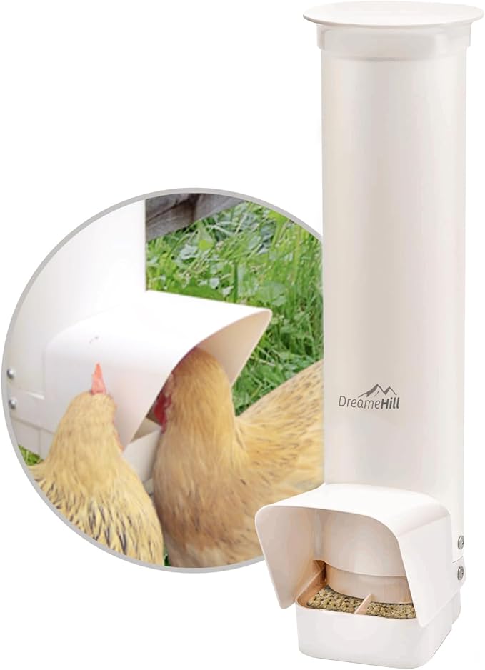 Automatic Chicken Feeder, 7lb Capacity Large PVC Poultry Feeder with Rain Cover, No-Waste Design, Easy to Install and Clean, UV-Resistant, Ideal for 4-6 Chickens
