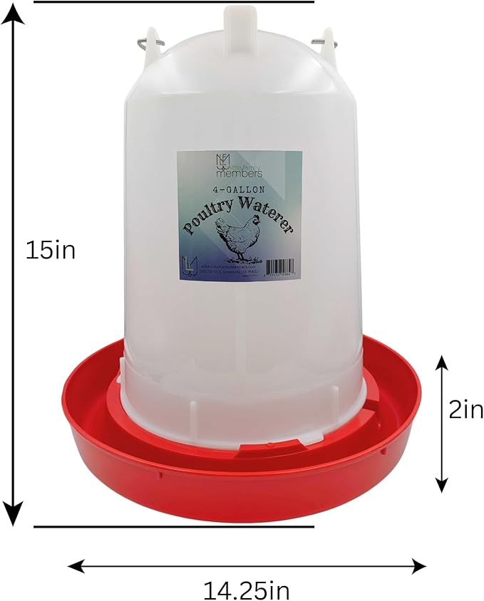 Chicken Waterer 4-Gallon Metal Handle Poultry Drinker | Large Capacity Poultry Waterer | for Chickens, Ducks, Baby Chicks, Chickens, Turkeys and More