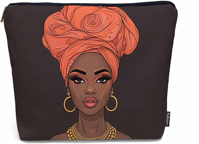 Makeup Bag African American Woman Makeup Bags For Purse Pouch, Black African Woman Sexy Lips And Turban Travel Toiletry Bag Cosmetic Bag Makeup Bags Flax Makeup Organizer Bag Pencil Pouch