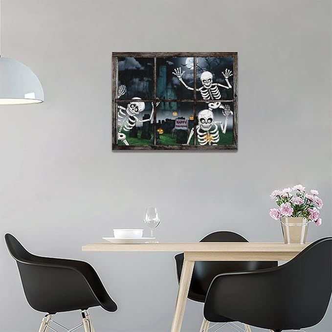 Halloween Wall Art Skeleton Pictures Wall Decor Skull Canvas Prints Framed Artwork Gothic Ghost Home Decor Office Decorations for Bathroom Living Room Bedroom Dinning Room 16"x12"