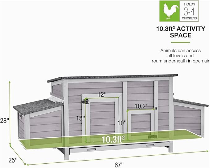 GUTINNEEN Chicken Coop Outdoor Wooden Portable Hen House Expandable Poultry Cage with Nesting Box,Perches,Waterproof Roof