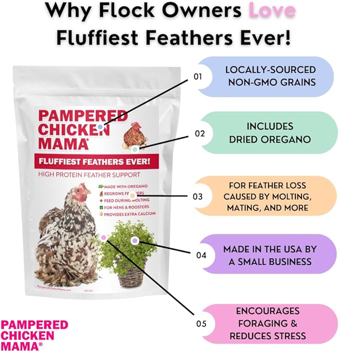 Pampered Chicken Mama Backyard Chicken Molting Supplement: Fluffiest Feathers Ever Backyard Chicken Feed and Supplies for Hens (6 Pound Economy Size)